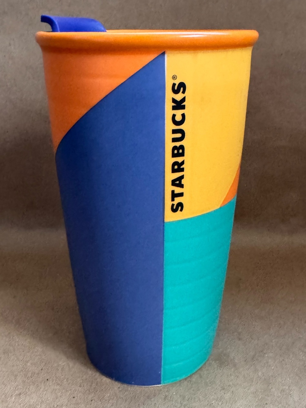 Starbucks 2016 Colour Block Orange Blue & Green Ceramic Tumbler. 10 fl oz.